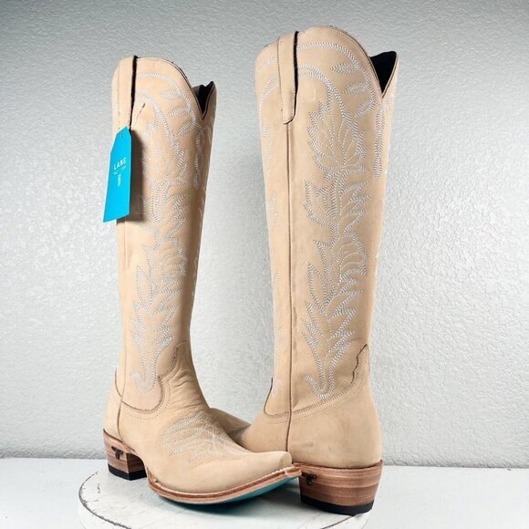 Lane Boots Shoes - Lane SANDAGA Knee High Womens Cowboy Boots 10  Western Style 17" Tall Tan Suede